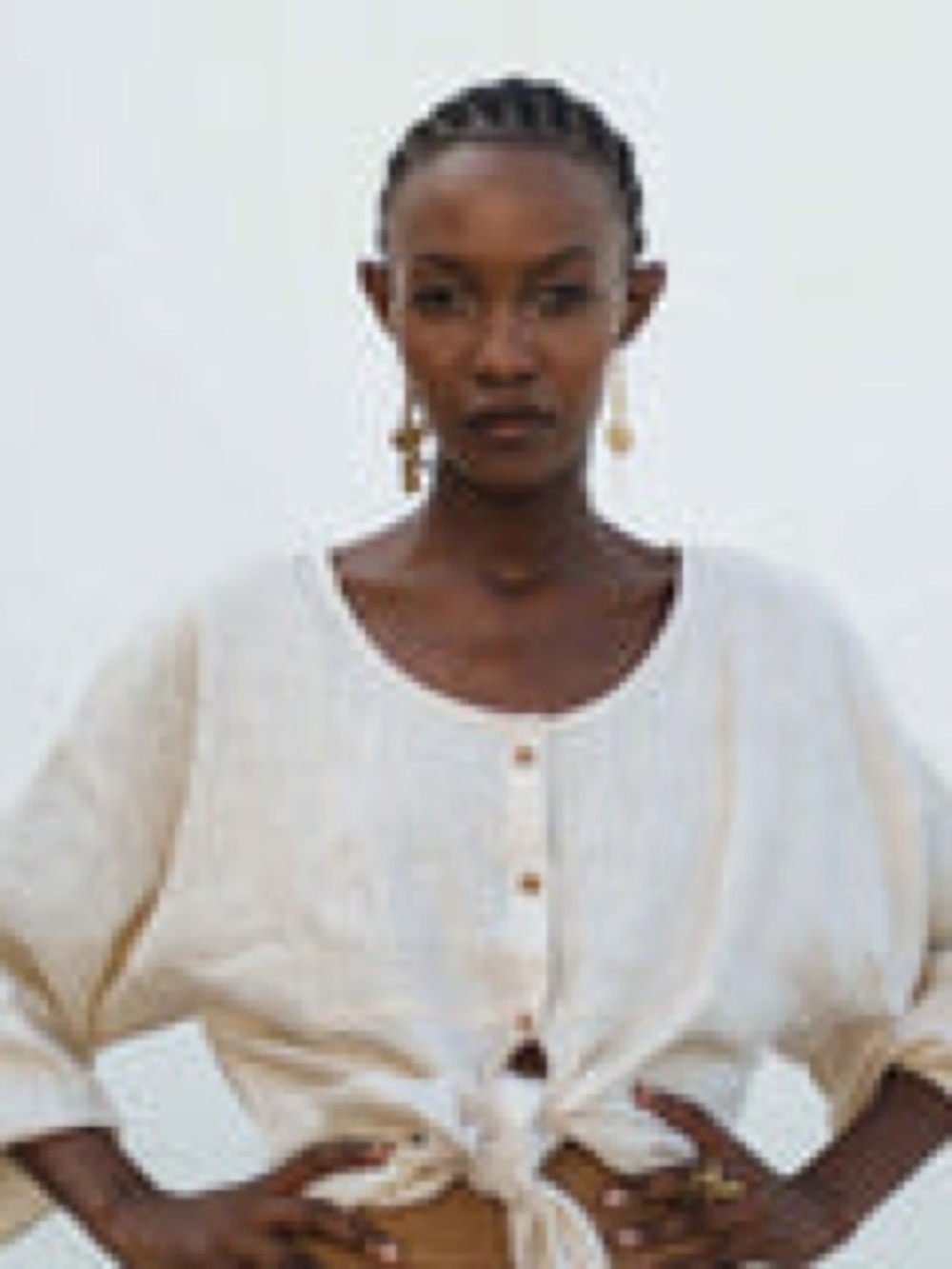 Women’s Ivory Tie-Front Button Top